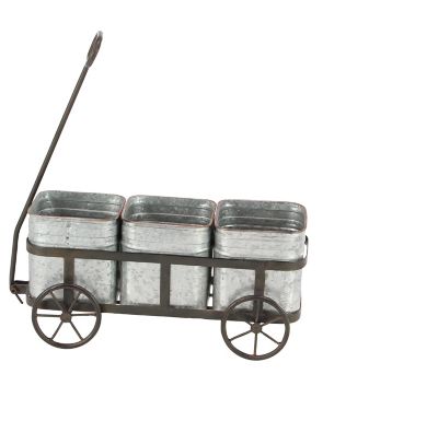 Image showing  Silver Metal Indoor Outdoor Wagon Planter, 29 in. x 7 in. x 16 in.