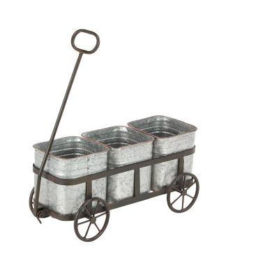 Image showing  Silver Metal Indoor Outdoor Wagon Planter, 29 in. x 7 in. x 16 in.