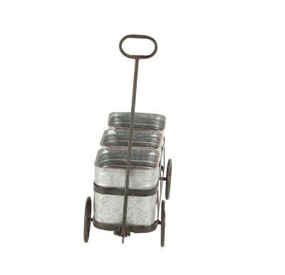 Image showing  Silver Metal Indoor Outdoor Wagon Planter, 29 in. x 7 in. x 16 in.