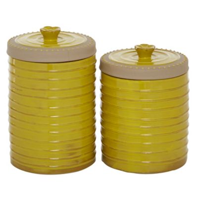Image showing  7.5 in. and 9 in. Round Textured Stoneware Canisters with Lid, Yellow/Beige, 2 pc.