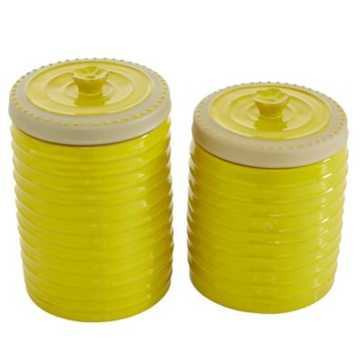 Image showing  7.5 in. and 9 in. Round Textured Stoneware Canisters with Lid, Yellow/Beige, 2 pc.