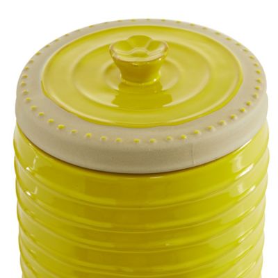 Image showing  7.5 in. and 9 in. Round Textured Stoneware Canisters with Lid, Yellow/Beige, 2 pc.