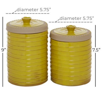 Image showing 6 th Harper & Willow 7.5 in. and 9 in. Round Textured Stoneware Canisters with Lid, Yellow/Beige, 2 pc.