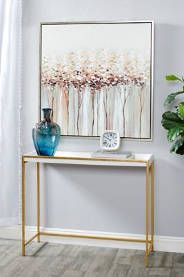 Harper & Willow Large Contemporary Abstract Framed Flower Painting, 39.5 in. x 39.5 in., Silver Frame