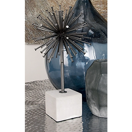 Harper & Willow Round Metal Star Sculpture on Concrete Square Base, 10 in. x 18 in., Black