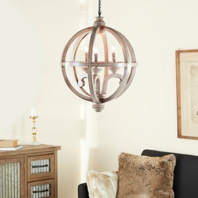 Harper & Willow Gold Wood Rustic Caged Chandelier , 28