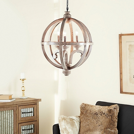 Harper & Willow Gold Wood Rustic Caged Chandelier , 28" x 21" x 21"