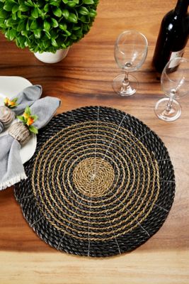 Harper & Willow Round Striped Seagrass Place Mats, 15 in., Gray/Natural, 4 pc.