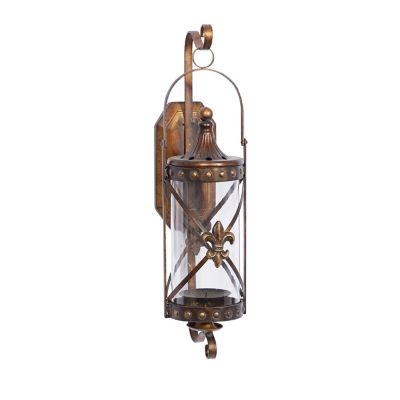 Image showing  Metal Lantern Wall Sconce with Fleur-De-Lis and Hurricane Glass, 7 in. x 6 in. x 20 in.