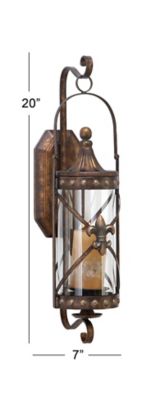 Image showing 8 th Harper & Willow Metal Lantern Wall Sconce with Fleur-De-Lis and Hurricane Glass, 7 in. x 6 in. x 20 in.