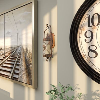 Image showing 9 th Harper & Willow Metal Lantern Wall Sconce with Fleur-De-Lis and Hurricane Glass, 7 in. x 6 in. x 20 in.