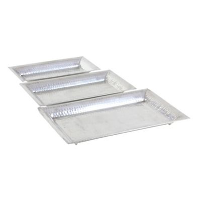 Image showing  Traditional Rectangular Hammered Metal Tray Set, 3 pc.