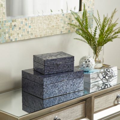 Harper & Willow Decorative Blue Shell Boxes, 12 in., 8 in., 2 pc.