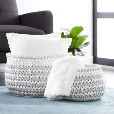Harper & Willow Mesh and White Cotton Rope Chevron Pattern Storage Baskets without Handles, 2 pc.