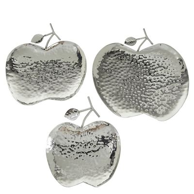 Image showing  Apple-Shaped Steel Trays, Silver, 9 in., 11 in., 13 in., 3 pc.