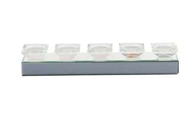 Image showing  24 in. x 4 in. Glam Style Long Rectangular Mirror Candle Tray with 5 Glass Candle Holders, 79297