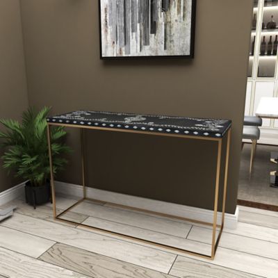 Image showing  Wooden Black and White Shell Console Table, 46 in. x 31 in.