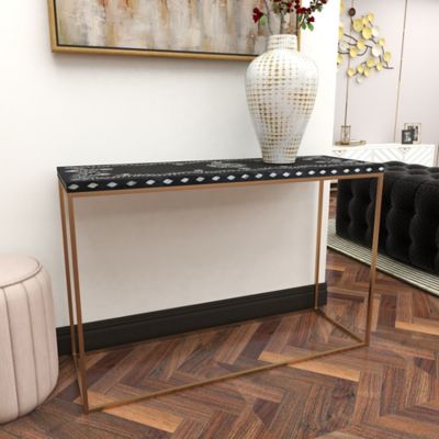 Image showing  Wooden Black and White Shell Console Table, 46 in. x 31 in.