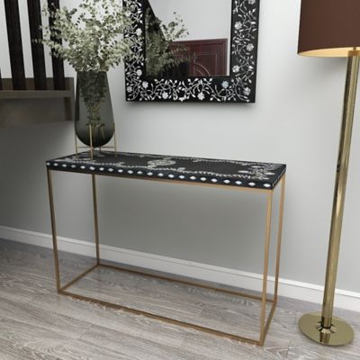 Image showing  Wooden Black and White Shell Console Table, 46 in. x 31 in.