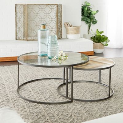 Harper Willow Large Contemporary Metal Glass Wood Nesting Round Coffee Tables Set Of 2 44391 At Tractor Supply Co