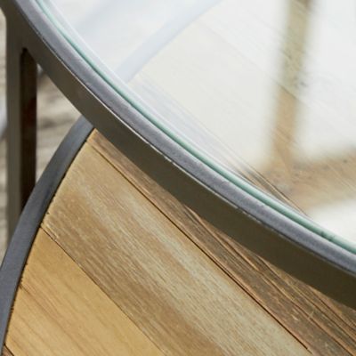 Image showing  Large Round Contemporary Metal Glass and Wood Nesting Coffee Tables, 2 pc.