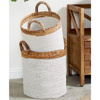 Harper & Willow Round Seagrass Basket Set, Large, Banana Bark Detail