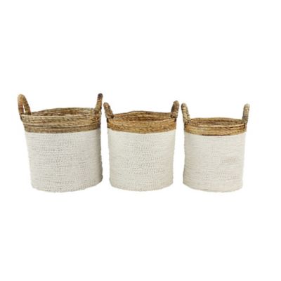 Image showing  Large Round Seagrass Banana Bark Basket Set, Assorted, 3 pc.