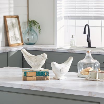 Harper & Willow Clay Bird Figurines with Marble Base, White, 2 pc.