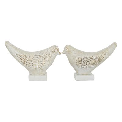 Image showing  Clay Bird Figurines with Marble Base, White, 2 pc.