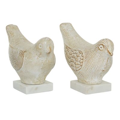 Image showing  Clay Bird Figurines with Marble Base, White, 2 pc.