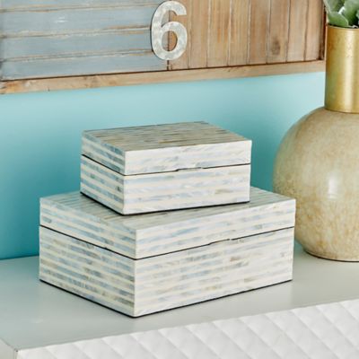 Harper & Willow Rectangular White Shell Mosaic Patterned Wood Box Set, Assorted, 2 pc.