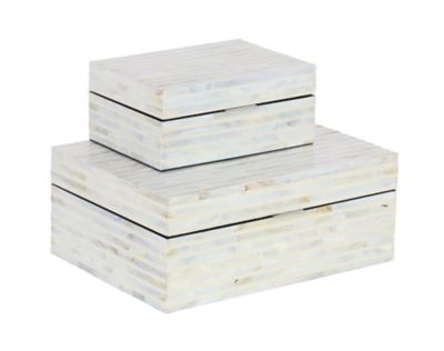 Image showing  Rectangular White Shell Mosaic Patterned Wood Box Set, Assorted, 2 pc.