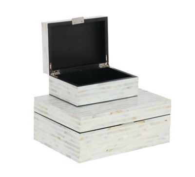 Image showing  Rectangular White Shell Mosaic Patterned Wood Box Set, Assorted, 2 pc.