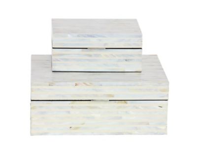 Image showing  Rectangular White Shell Mosaic Patterned Wood Box Set, Assorted, 2 pc.