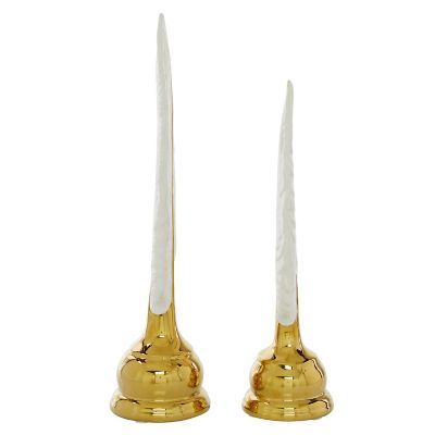Image showing  Ceramic Feather Sculptures, 13 in., 15 in., White/Gold, 2 pc.