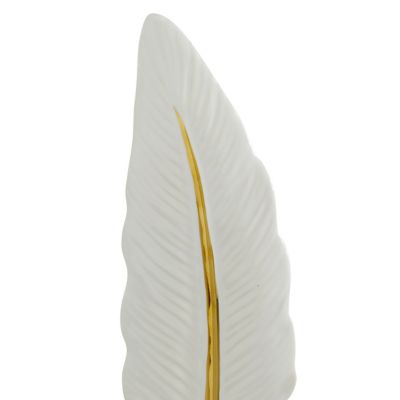 Image showing  Ceramic Feather Sculptures, 13 in., 15 in., White/Gold, 2 pc.