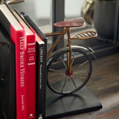 Image showing  Metal Vintage Bicycle Bookends, Black/Gold, 2-Pack