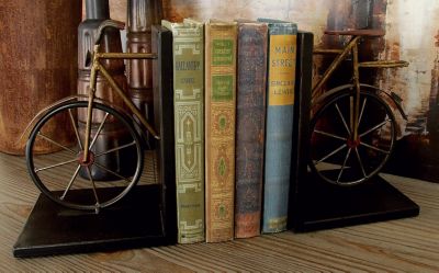 Image showing  Metal Vintage Bicycle Bookends, Black/Gold, 2-Pack