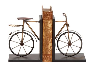 Image showing  Metal Vintage Bicycle Bookends, Black/Gold, 2-Pack