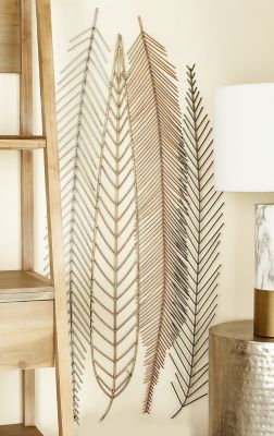 Harper & Willow Extra-Large Metallic Feather Sculptures Metal Wall Decor, 18 in. x 42 in.