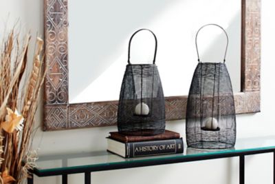 Harper & Willow 8 in. x 13 in. Large Round Black Mesh Metal Lantern Candle Holder with Handle, 86964