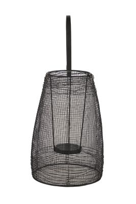 Image showing  8 in. x 13 in. Large Round Black Mesh Metal Lantern Candle Holder with Handle, 86964