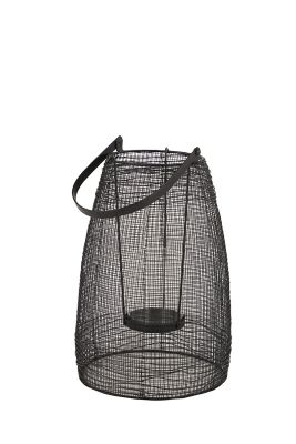 Image showing  8 in. x 13 in. Large Round Black Mesh Metal Lantern Candle Holder with Handle, 86964