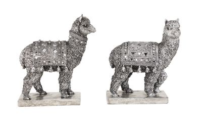 Image showing  Textured Resin Decorative Metallic Silver Llama Statues with Mirror Accents, 2 pc.
