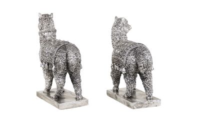 Image showing  Textured Resin Decorative Metallic Silver Llama Statues with Mirror Accents, 2 pc.