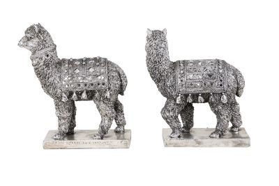 Image showing  Textured Resin Decorative Metallic Silver Llama Statues with Mirror Accents, 2 pc.