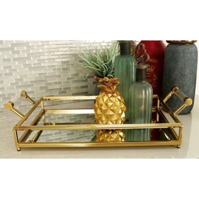 Image showing  Large Rectangular Metal Tray with Acrylic Handles, 22 in. x 5 in., Gold