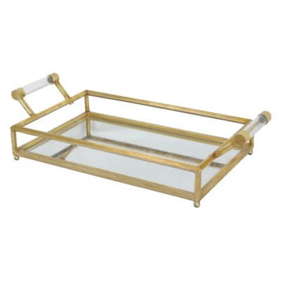 Image showing  Large Rectangular Metal Tray with Acrylic Handles, 22 in. x 5 in., Gold