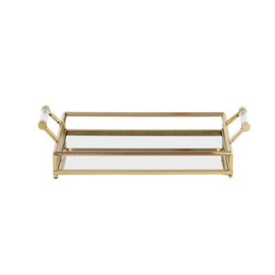 Image showing  Large Rectangular Metal Tray with Acrylic Handles, 22 in. x 5 in., Gold