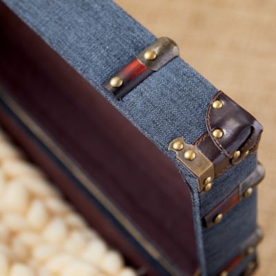 Image showing  Blue Linen Storage Trunks with Handles and Leather Detail, Assorted, 3 pc.